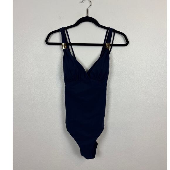 Amoressa Zenith Horizon Gold Detail Criss Cross Strap Navy One Piece 10 - Picture 4 of 8